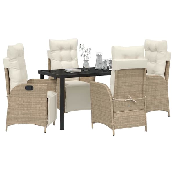vidaXL Trädgårdsmöbelset med kudde 5 pcs Beige konstrotting