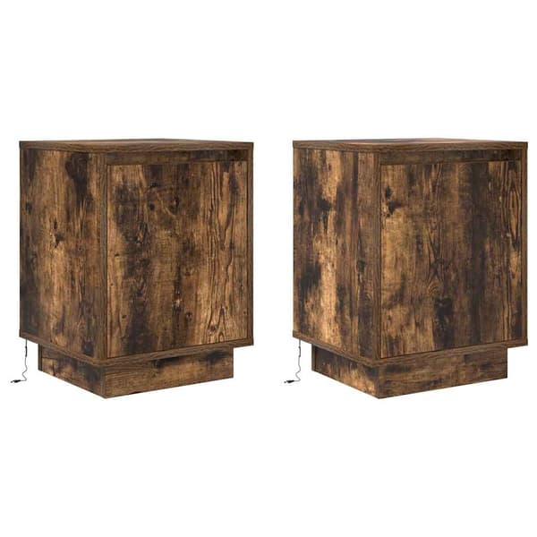 vidaXL Nattskap med LED-lys 2 stk røkt eik 38x34x50 cm