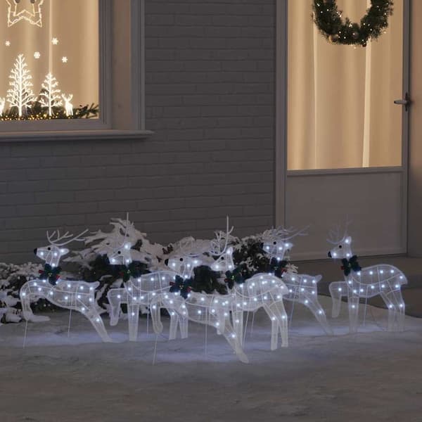vidaXL LED Reinsdyr 6 pcs Hvit stoff