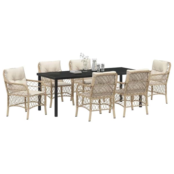 vidaXL Trädgårdsmöbelset med kudde 7 pcs Beige konstrotting