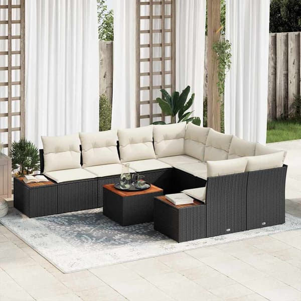 vidaXL Trädgårdsoffset med kudde 9 pcs Svart Poly rattan