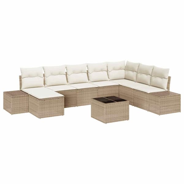 vidaXL Trädgårdssoffa Set med dyna 9 delar Beige polyrotting
