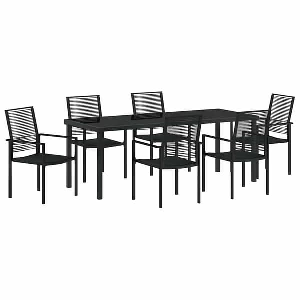 vidaXL Trädgårdsmöbelset 7 pcs Svart Pulverlackerat stål