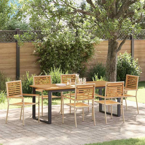 vidaXL Hage Spisegruppe 7 pcs Beige Solid akasietre
