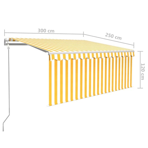 vidaXL Automatiserad markis vindsensor rullgardin LED 3x2,5m gul/vit