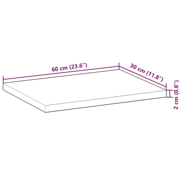 vidaXL Bordplate 60x30x2 cm rektangulær heltre akasie