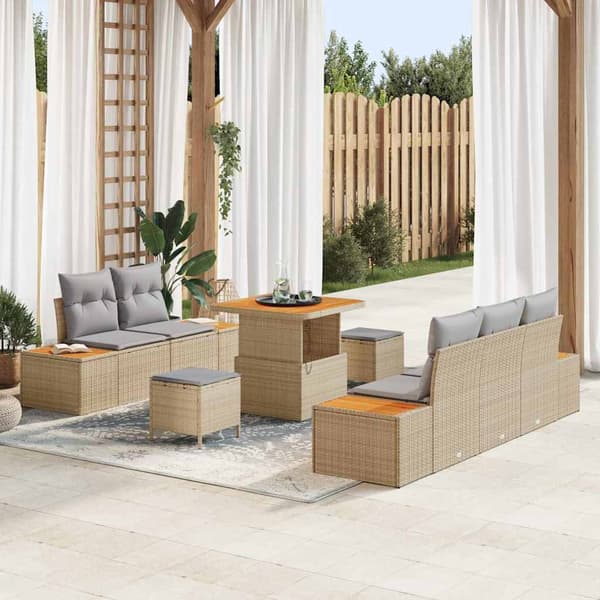 vidaXL Trädgårdsoffset 8 pcs Beige konstrotting