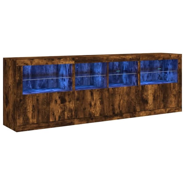 vidaXL Skjenk med LED-lys røkt eik 202x37x67 cm