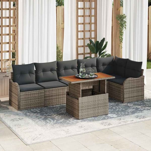 vidaXL Trädgårdsoffset med lagring 7 pcs Grå Poly rattan