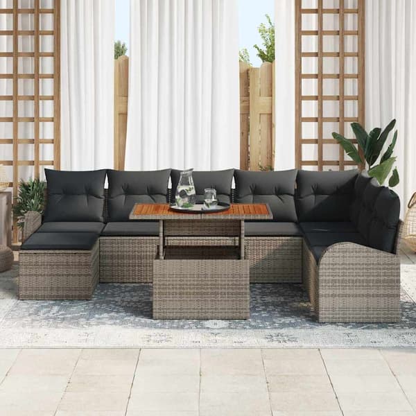 vidaXL Trädgårdsoffset med lagring 9 pcs Grå Poly rattan