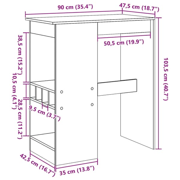 vidaXL Barbord med stativer artisan eik 90x47,5x103,5cm konstruert tre
