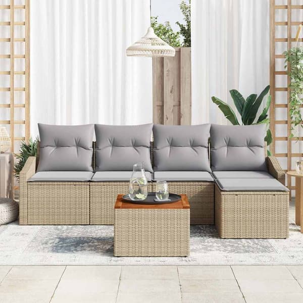 vidaXL Trädgårdsoffset med kudde 6 pcs Beige konstrotting