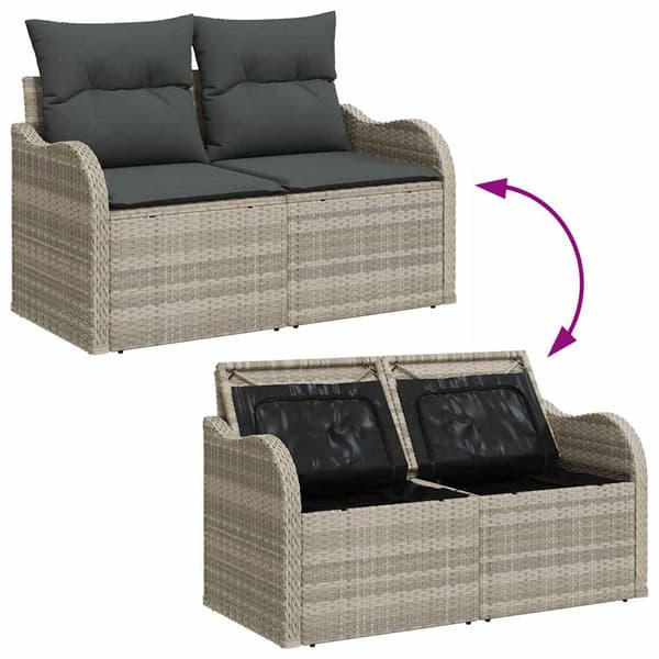 vidaXL Trädgårdsoffset med kudde 7 pcs Ljusgrå Poly rattan