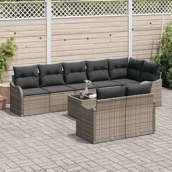 vidaXL Trädgårdsoffset med kudde 9 pcs Grå Poly rattan