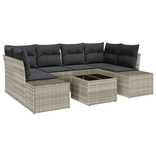 vidaXL Trädgårdssoffa Set med dyna 7 delar Ljusgrå polyrotting