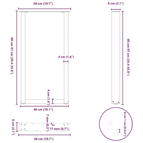 vidaXL Soffbordsben U-formade 2 st vit 50x(90-91) cm stål