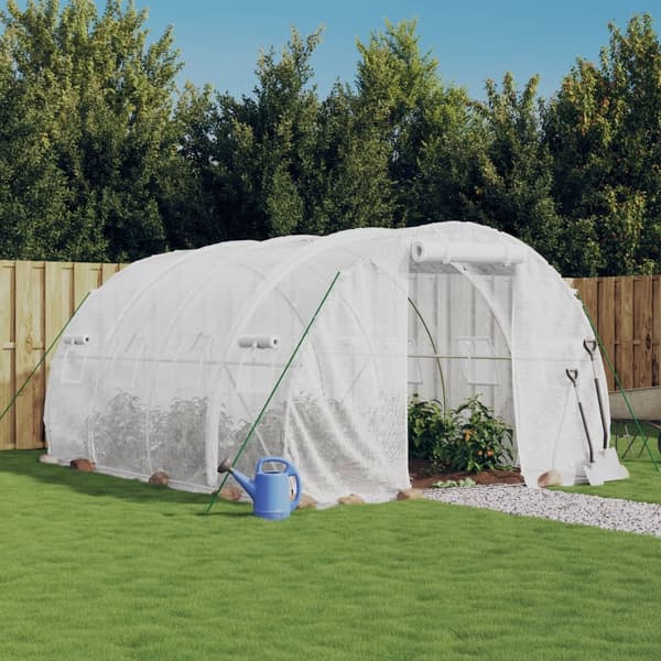 vidaXL Växthus med stålram vit 12 m² 4x3x2 m