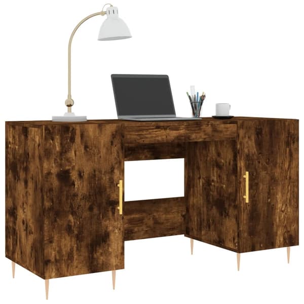 vidaXL Skrivebord røkt eik 140x50x75 cm konstruert tre