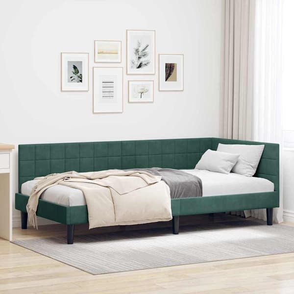 vidaXL Hörnssängram Mörkgrön 90 x 200 cm Sammet
