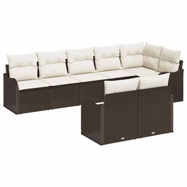 vidaXL Trädgårdsoffset med kudde 8 pcs Brun och vit Poly rattan