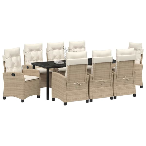 vidaXL Trädgårdsmöbelset med kudde 9 pcs Beige konstrotting