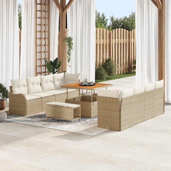 vidaXL Trädgårdsoffset med kudde 11 pcs Beige konstrotting