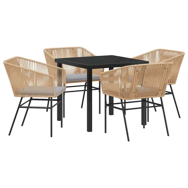 vidaXL Trädgårdsmöbelset med kudde 5 pcs Brun Pulverlackerat stål
