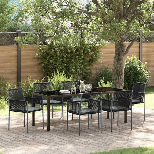 vidaXL Trädgårdsmöbelset 7 pcs Svart PE Rattan