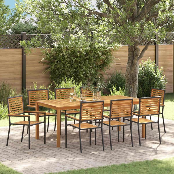 vidaXL Hage Spisegruppe 9 pcs Svart Solid akasietre