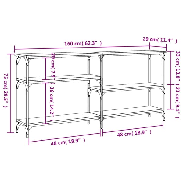 vidaXL Konsollbord røkt eik 160x29x75 cm konstruert tre