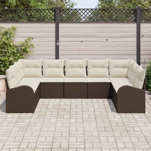 vidaXL Soffgrupp 9 delar Brun polyrotting