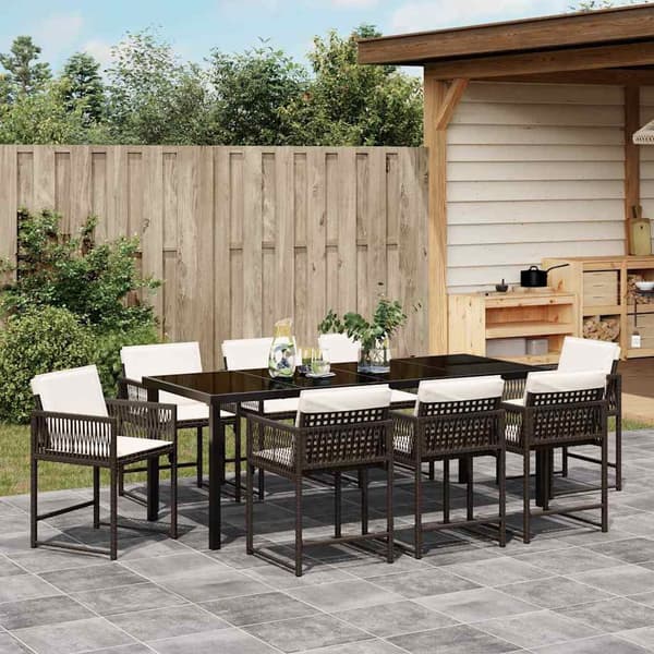 vidaXL Trädgårdsmöbelset 9 pcs Brun konstrotting
