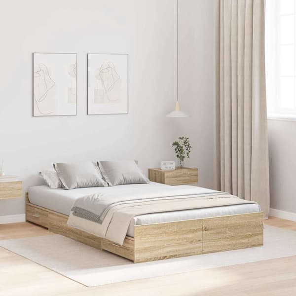 vidaXL Seng med lagring Sonoma eik 120 x 200 cm Konstruert tre