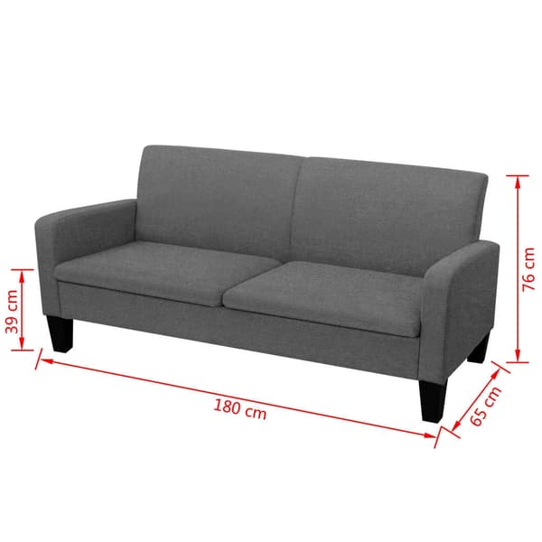 vidaXL 3-sitssoffa 180x65x76 cm mörkgrå