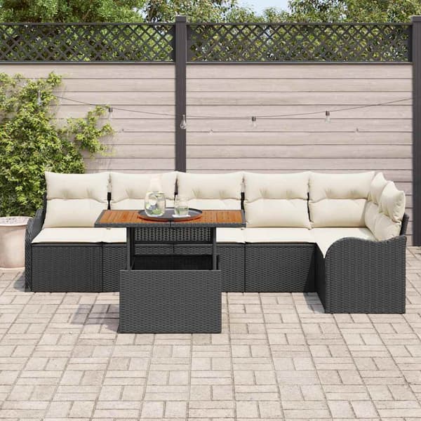 vidaXL Trädgårdsoffset med lagring 7 pcs Svart Poly rattan
