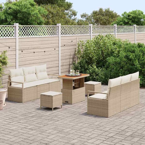 vidaXL Trädgårdsoffset med lagring 9 pcs Beige Poly rattan