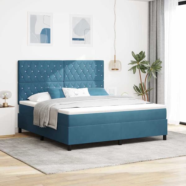 vidaXL Bäddfjäder med madrass Mörkblå 180 x 200 cm Sammet