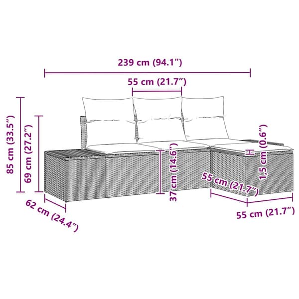 vidaXL Trädgårdsoffset med kudde 4 pcs Svart konstrotting