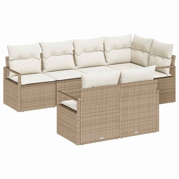 vidaXL Trädgårdsoffset med kudde 7 pcs Beige och vit konstrotting