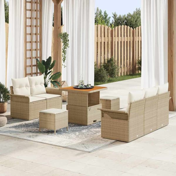 vidaXL Trädgårdsoffset med kudde 8 pcs Beige och gräddfärgad