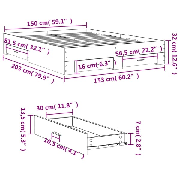 vidaXL Sengeramme høyglans hvit 150x200 cm konstruert tre