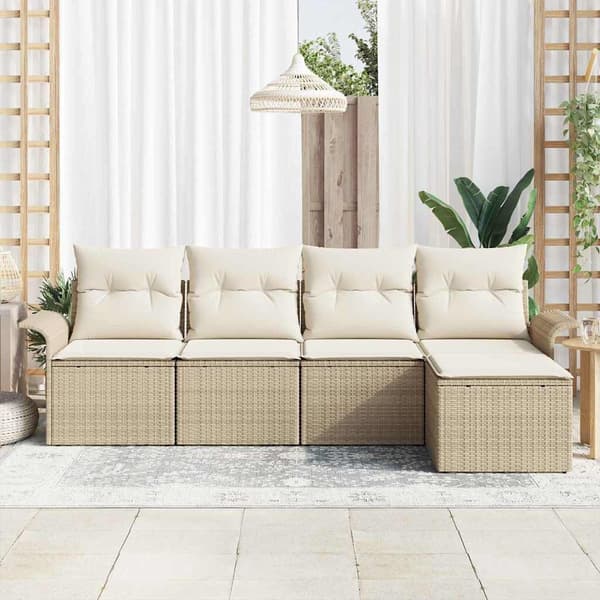 vidaXL Trädgårdsoffset med kudde med lagring 5 pcs Beige konstrotting