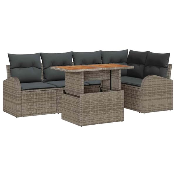 vidaXL Trädgårdsoffset med lagring 6 pcs Grå Poly rattan