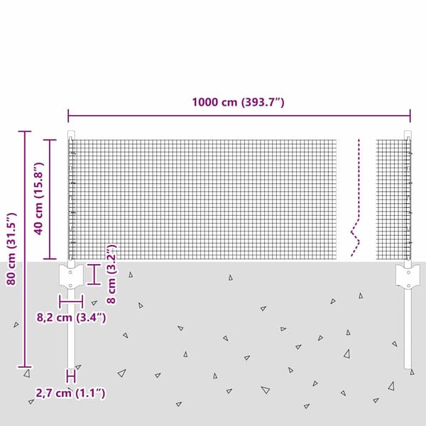 vidaXL Gjerde med innlegg. Grå 0.4 x 10 m Stål