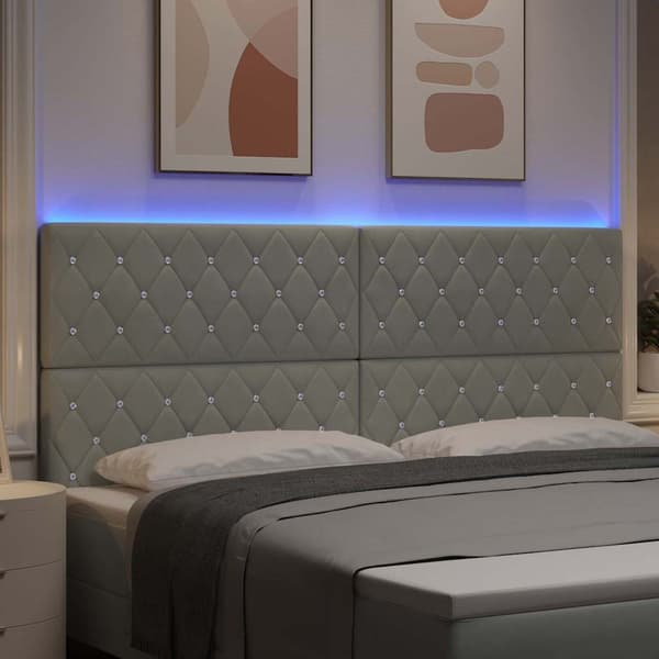vidaXL LED huvuddyna med LED-ljusslingor Ljusgrå 200 cm Sammet
