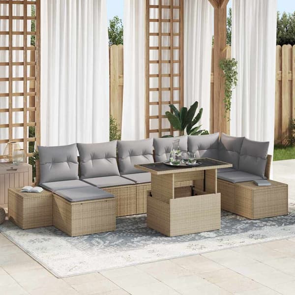 vidaXL Trädgårdsoffset med kudde 8 pcs beige och ljusgrå
