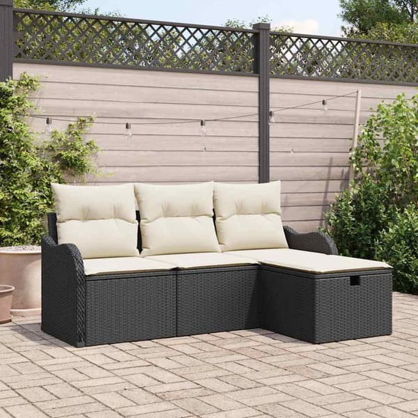vidaXL Trädgårdsoffset med kudde med lagring 4 pcs Poly rattan