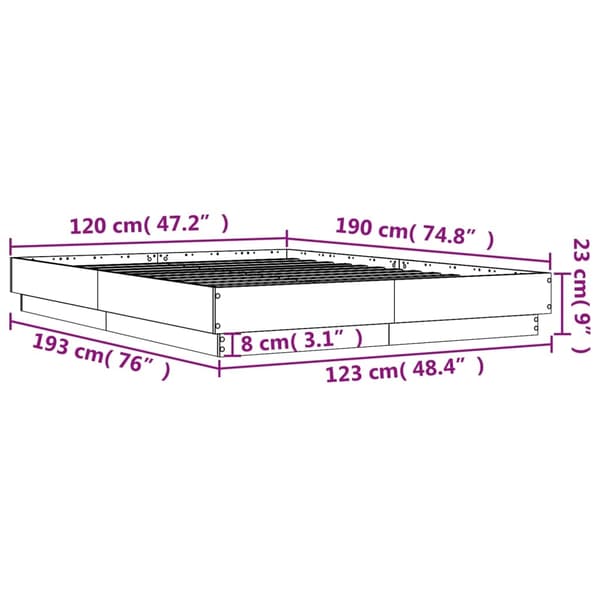 vidaXL Sengeramme grå sonoma 120x190 cm konstruert tre