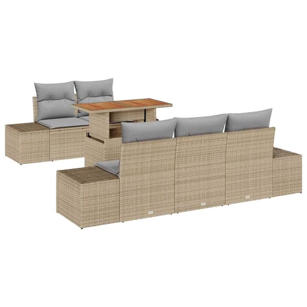 vidaXL Trädgårdsoffset med lagring 6 pcs Beige Poly rattan