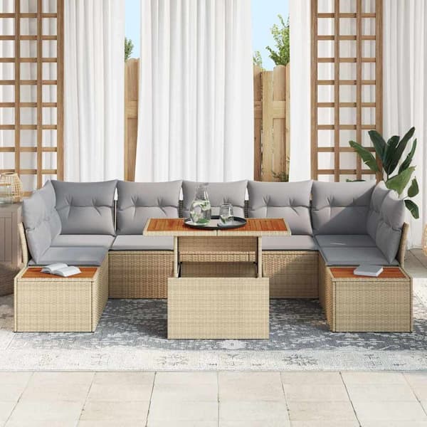 vidaXL Trädgårdsoffset med lagring 8 pcs Beige Poly rattan